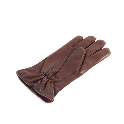 Men's brown nappa suede combination gloves lined with cashmere, showcasing elegant design and luxurious Italian craftsmanship.