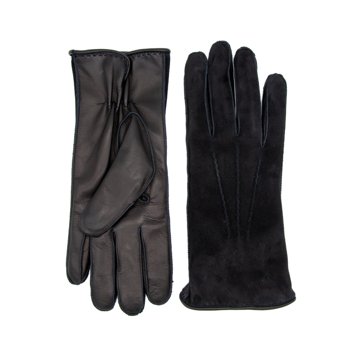 Men's black nappa suede gloves with cashmere lining, showcasing elegant design and Italian craftsmanship.