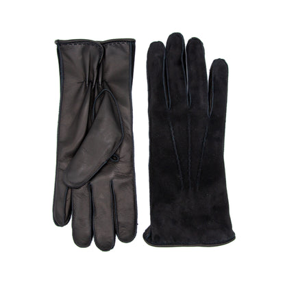Men's black nappa suede gloves with cashmere lining, showcasing elegant design and Italian craftsmanship.