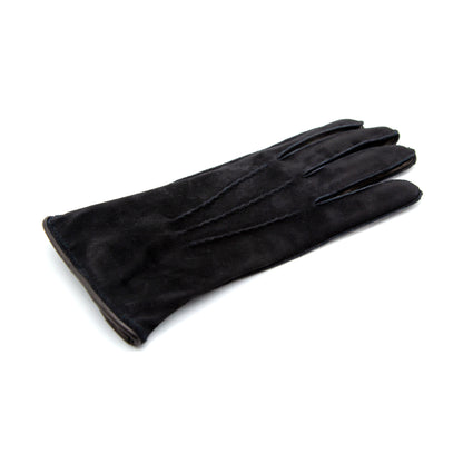 Men's black nappa suede gloves featuring a cashmere lining, showcasing elegant design and Italian craftsmanship.