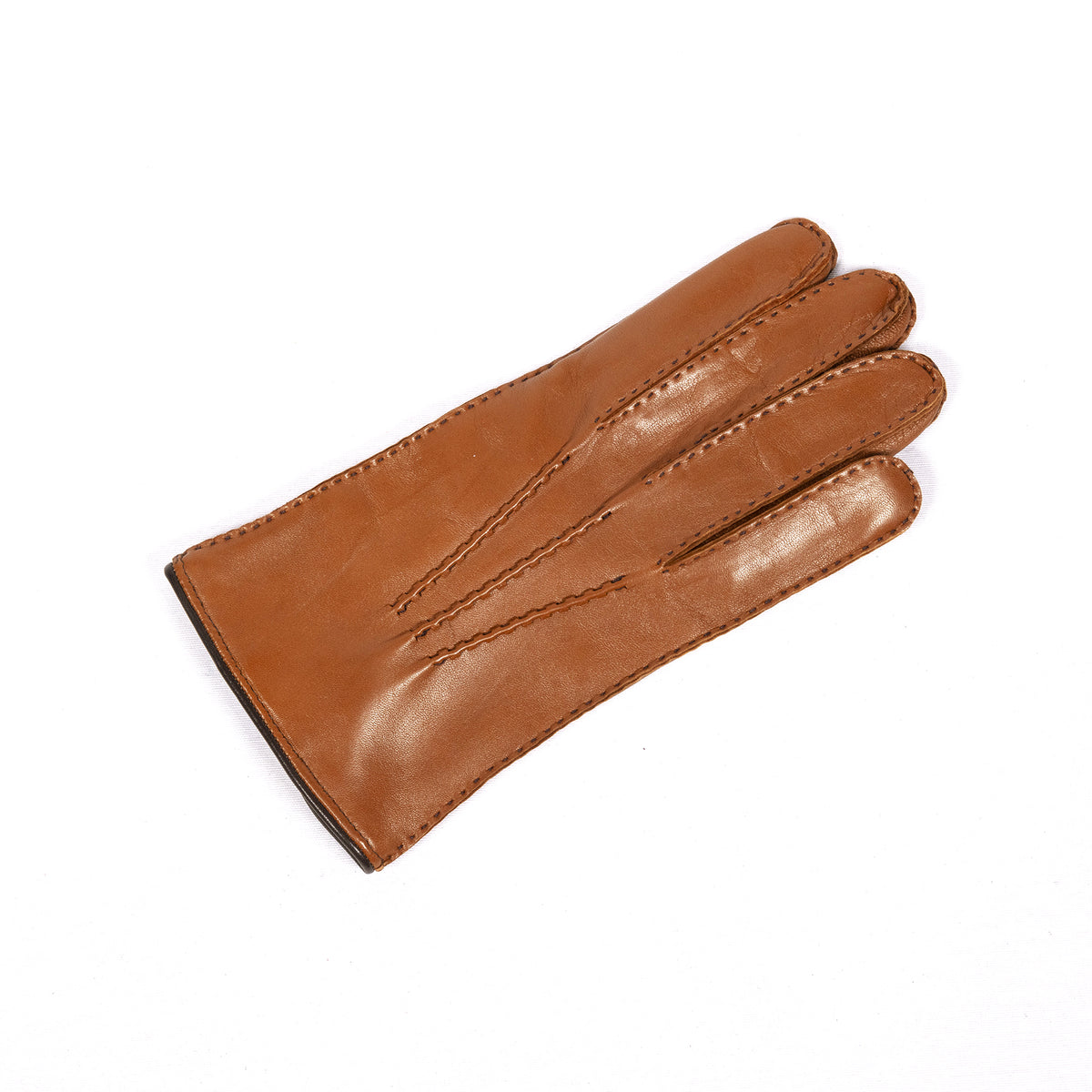 Men's hand-stitched cognac nappa leather glove featuring elegant lines and a soft cashmere lining for luxurious comfort.