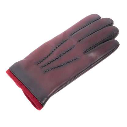 Men's vintage style leather gloves in deep burgundy with a soft red cashmere lining, showcasing elegant Italian craftsmanship.