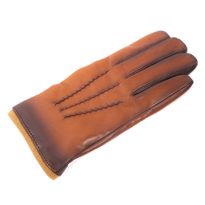 Men's vintage style leather gloves in rich brown, featuring elegant stitching and a soft cashmere lining for luxury comfort.