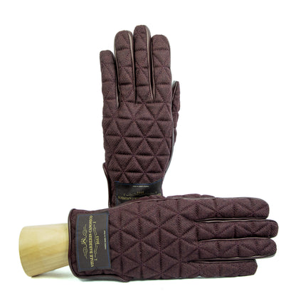 Rich burgundy quilted fabric gloves featuring nappa leather accents, showcasing elegant Italian craftsmanship and design.