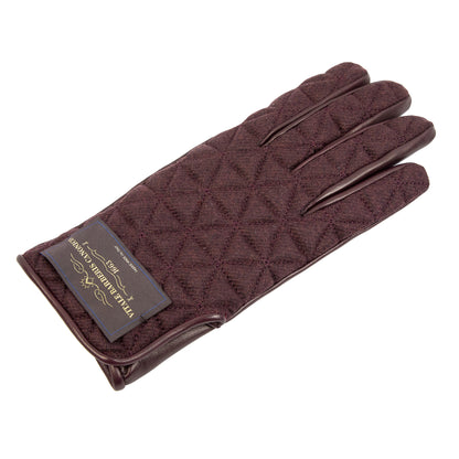 Quilted burgundy fabric and nappa leather gloves showcasing elegant Italian craftsmanship and refined design.
