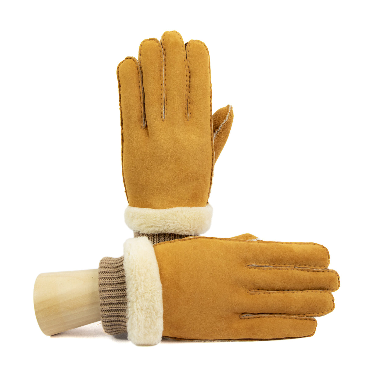 Men's chestnut lambskin gloves featuring a soft wool rib cuff, showcasing elegant Italian craftsmanship and premium materials.