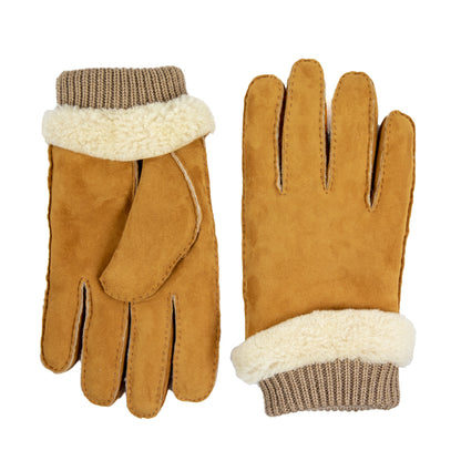 Men's chestnut lambskin gloves featuring a cozy wool rib cuff, showcasing elegant Italian craftsmanship and premium materials.