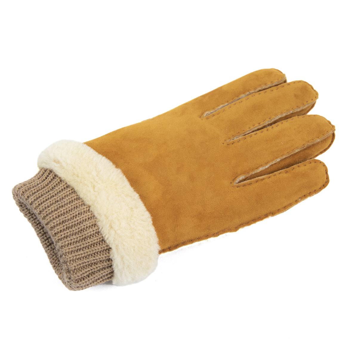 Men's chestnut lambskin gloves featuring a soft wool ribbed cuff for added warmth and comfort, showcasing Italian craftsmanship.