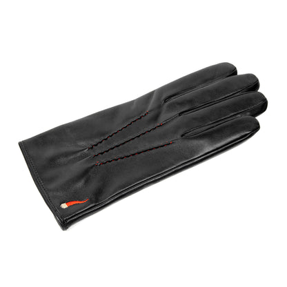 Men's black nappa leather gloves "Curniciello" with 3 red points on top and cashmere lining