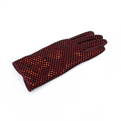 Women's bordeaux nappa leather gloves with a polka dot suede back