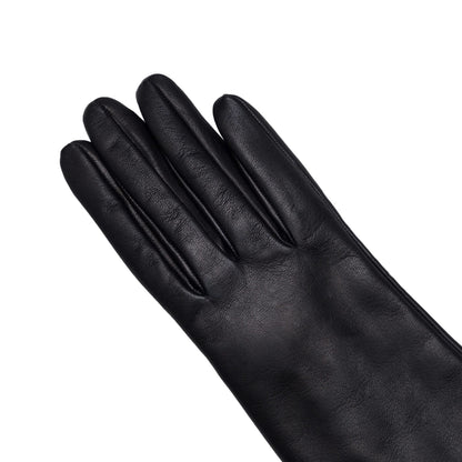 Women's classic black metal free nappa leather gloves with natural cashmere lining