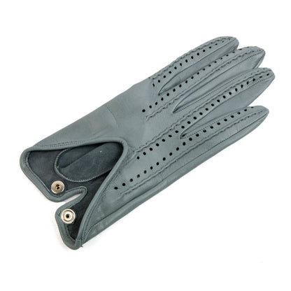 Women's gray nappa leather driving gloves with points on fingers and unlined