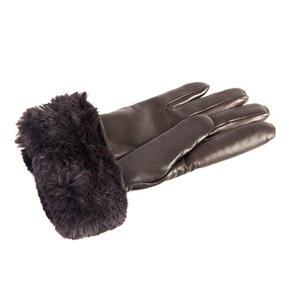 Women's brown nappa leather gloves with faux fur
