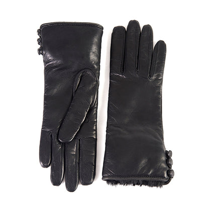 Women's black nappa leather gloves with faux fur
