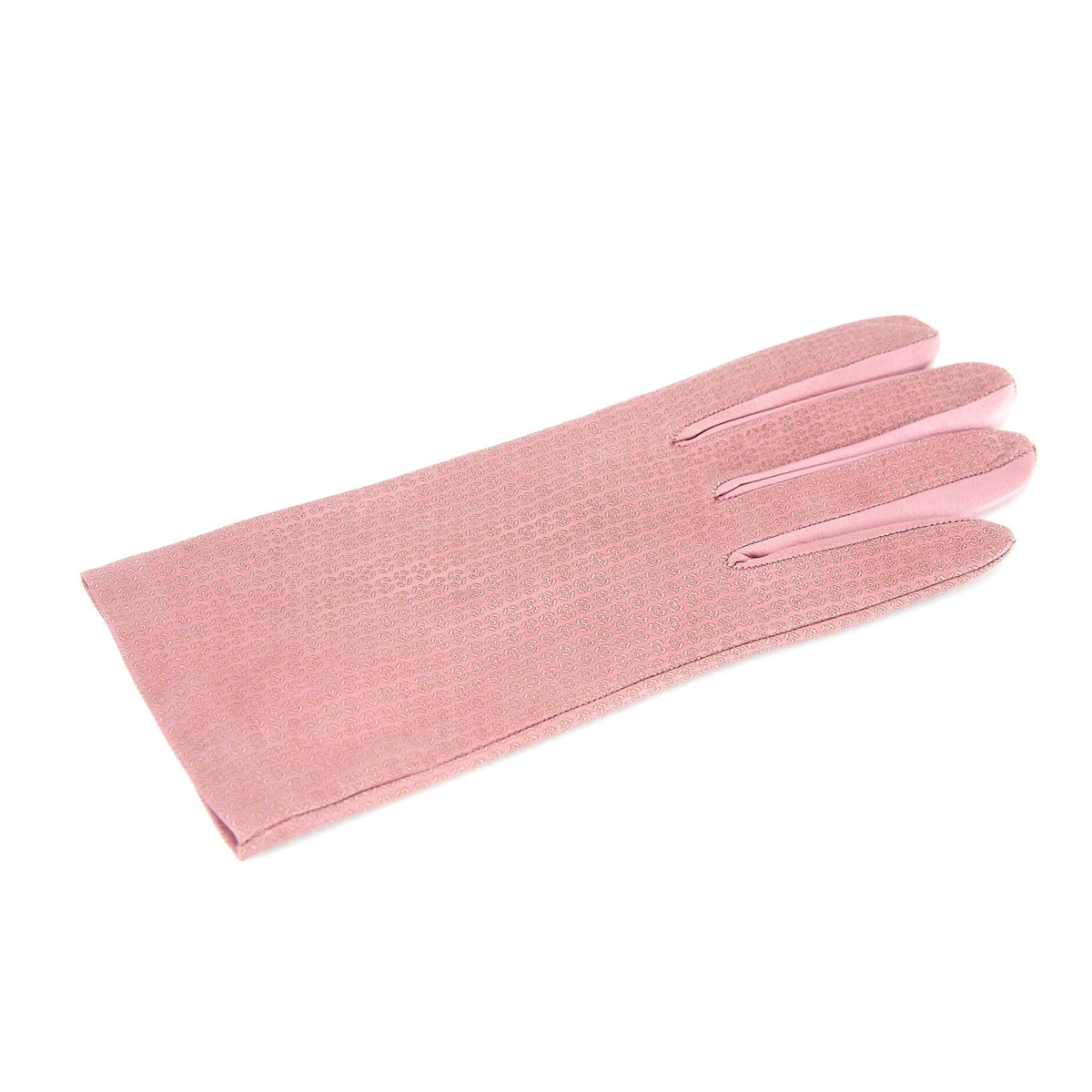 Women's unlined pink nappa leather gloves with all over laser cut detail