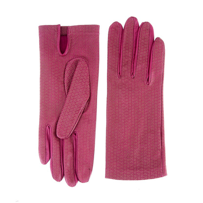 Women's unlined purple nappa leather gloves with all over laser cut detail