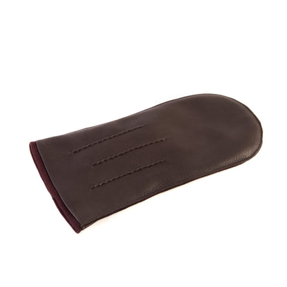 Men's brown deerskin mitten gloves with suede piping and cashmere lining