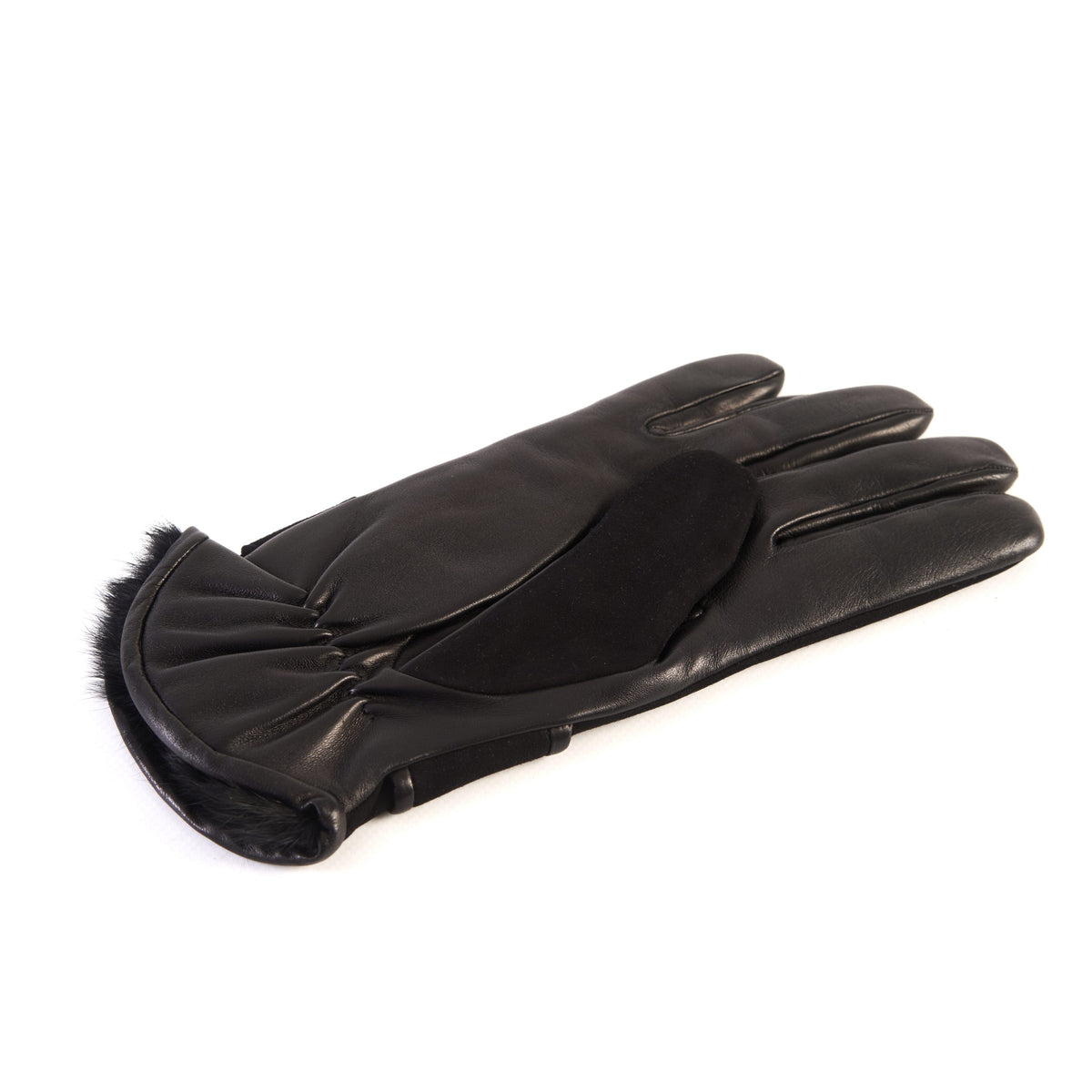 Men's black nappa and suede leather gloves with button and real fur lining
