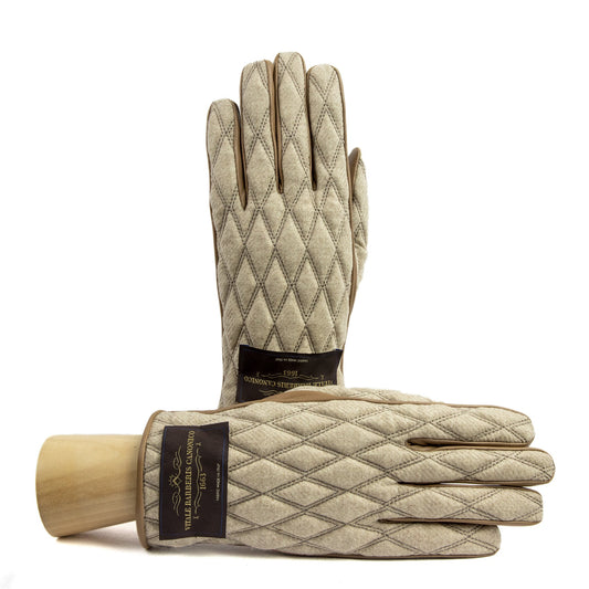 Men's  leather gloves with   quilted  Vitale Barberis Canonico wool top