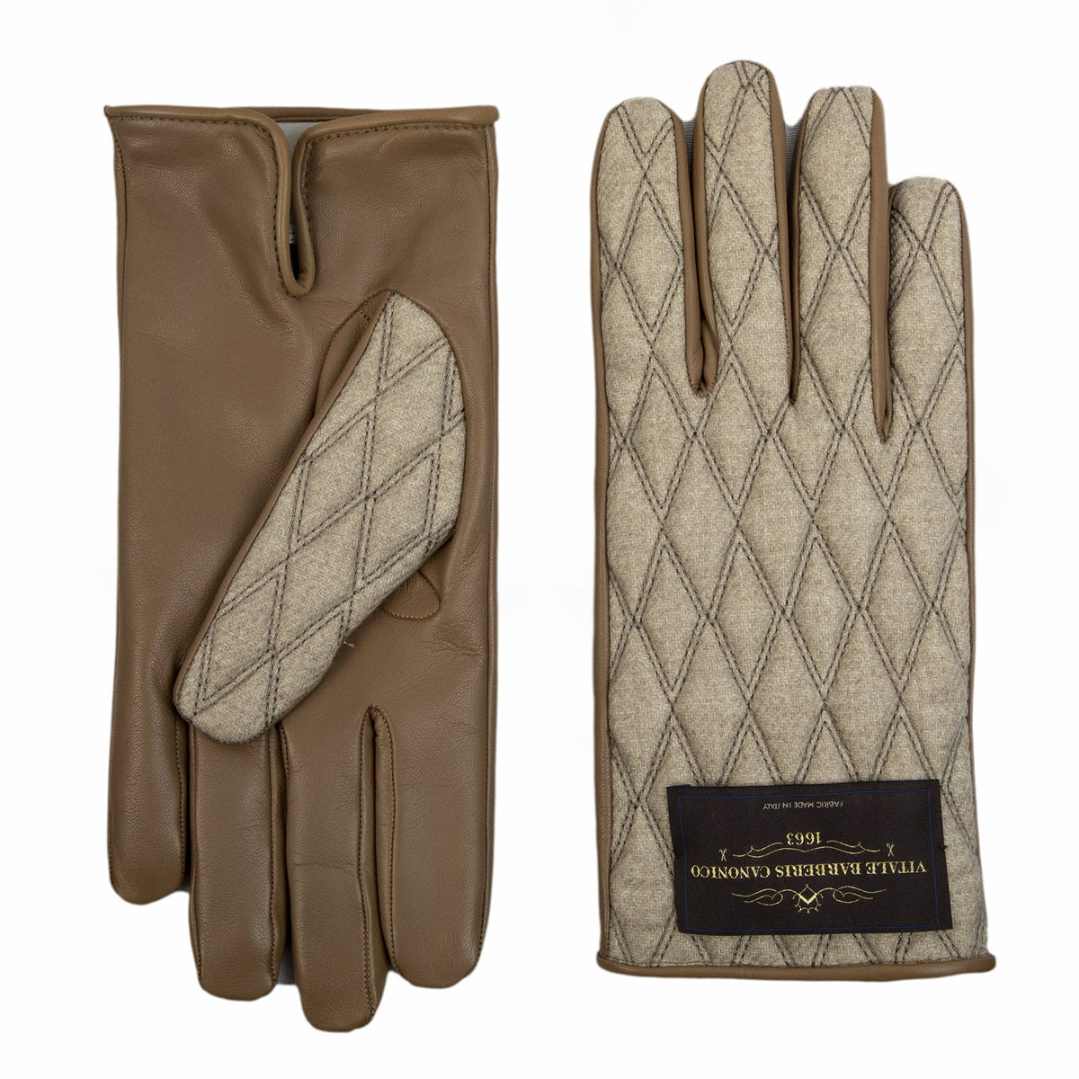 Men's  leather gloves with   quilted  Vitale Barberis Canonico wool top