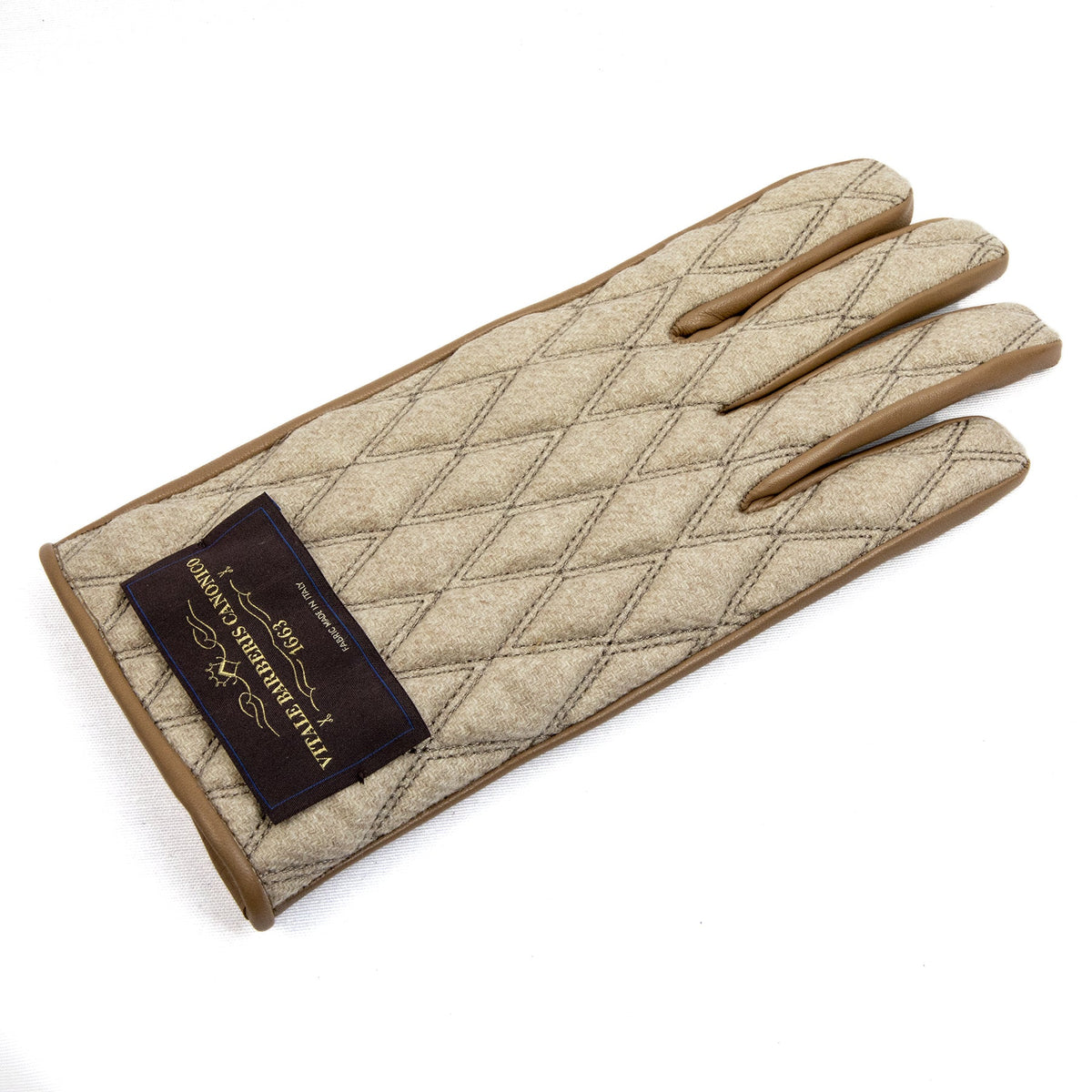 Men's  leather gloves with   quilted  Vitale Barberis Canonico wool top