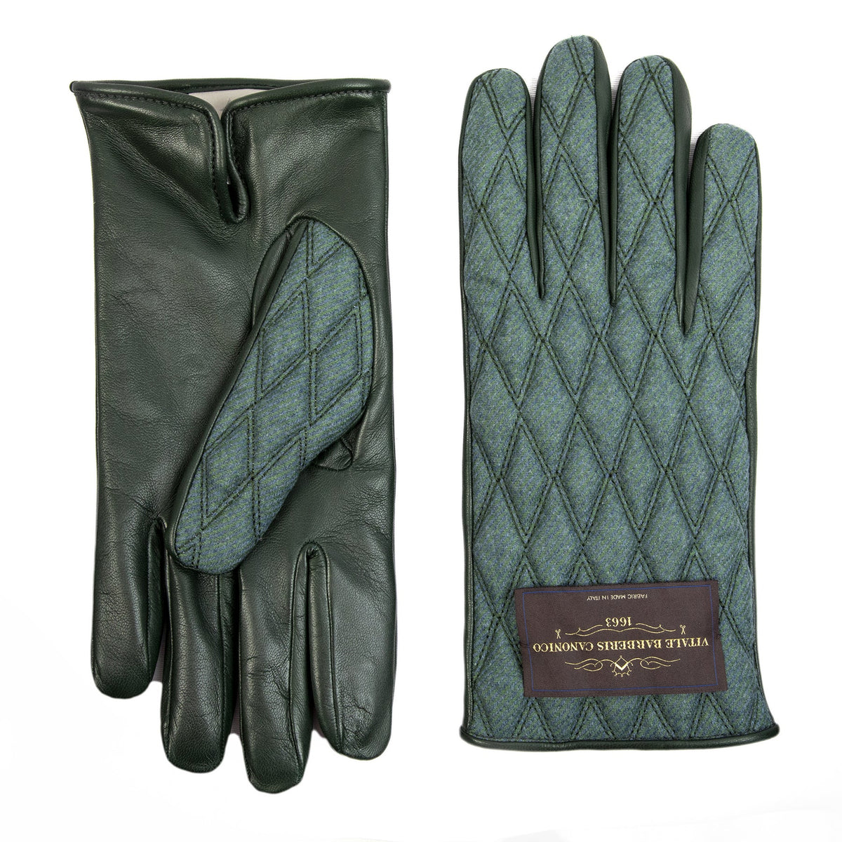Men's  leather gloves with   quilted  Vitale Barberis Canonico wool top