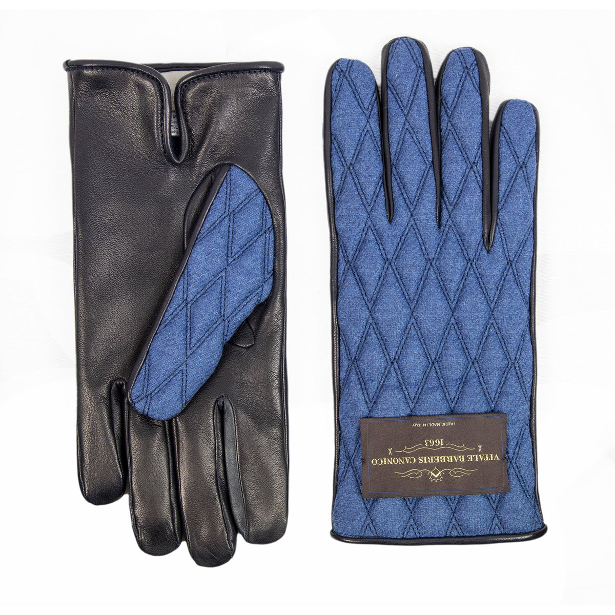 Men's  leather gloves with   quilted  Vitale Barberis Canonico wool top