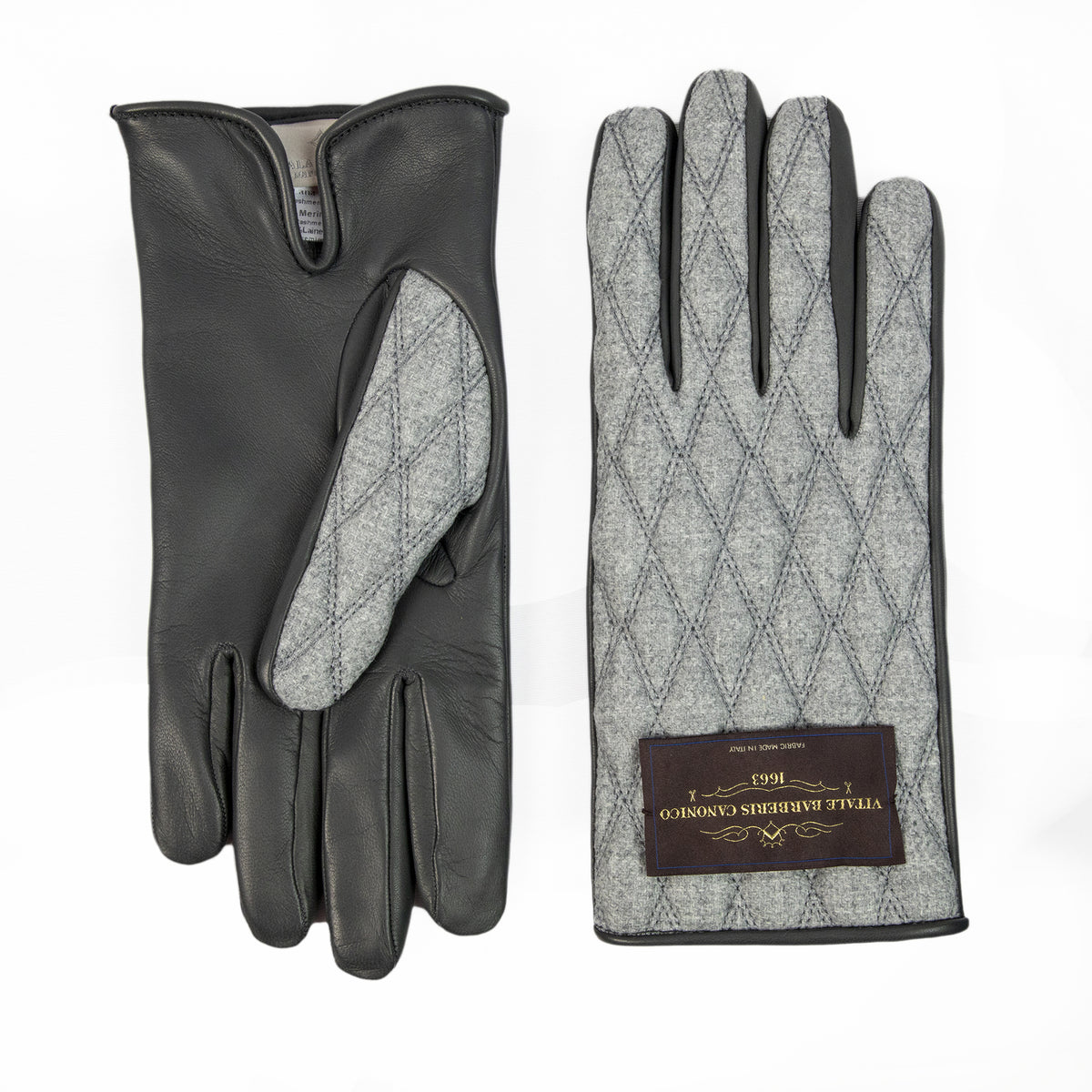 Men's  leather gloves with   quilted  Vitale Barberis Canonico wool top