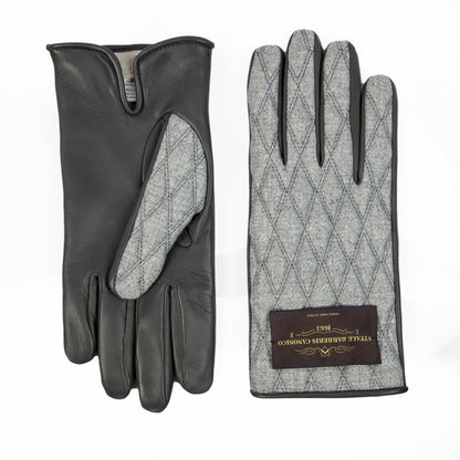Men's  leather gloves with   quilted  Vitale Barberis Canonico wool top