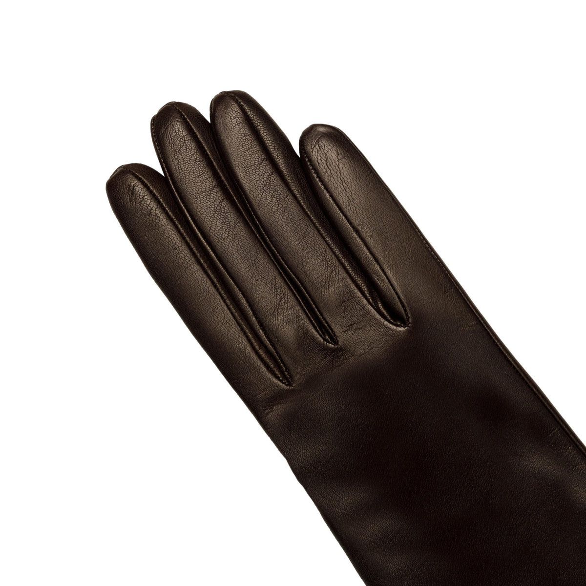 Women's classic brown mid lenght metal free nappa leather gloves with natural cashmere lining