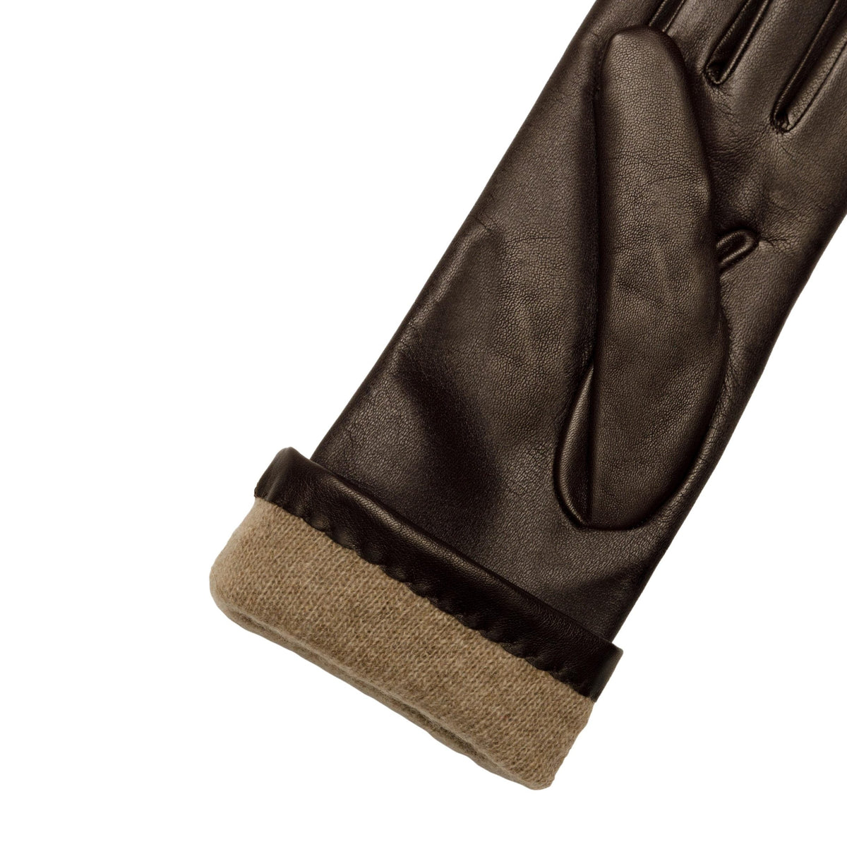 Women's classic brown mid lenght metal free nappa leather gloves with natural cashmere lining