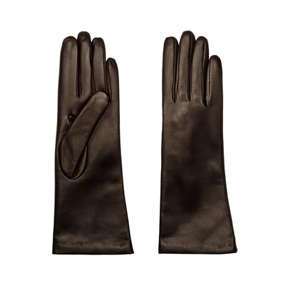 Women's classic brown mid lenght metal free nappa leather gloves with natural cashmere lining
