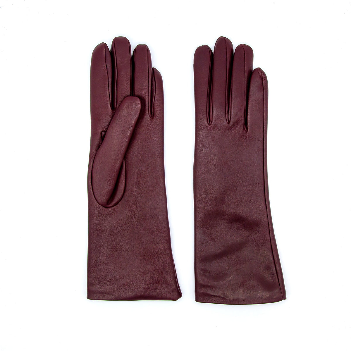 Women's classic bordeaux mid lenght metal free nappa leather gloves with natural cashmere lining