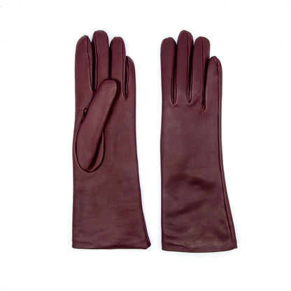Women's classic bordeaux mid lenght metal free nappa leather gloves with natural cashmere lining