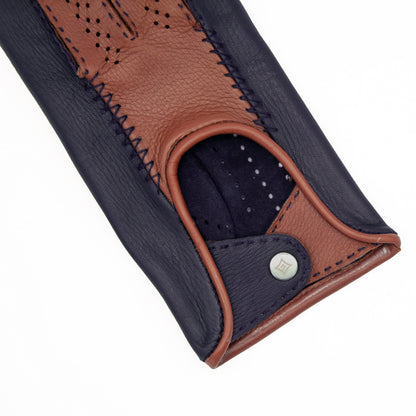 Men's driving deerskin bicolor gloves without side stitching unlined