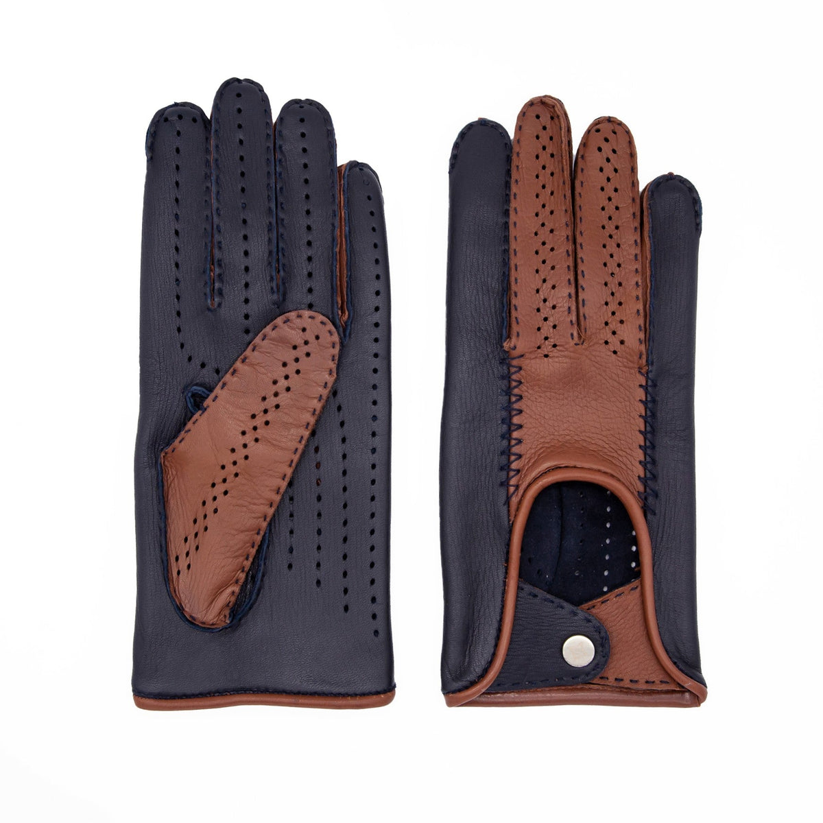 Men's driving deerskin bicolor gloves without side stitching unlined
