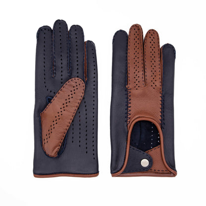Men's driving deerskin bicolor gloves without side stitching unlined