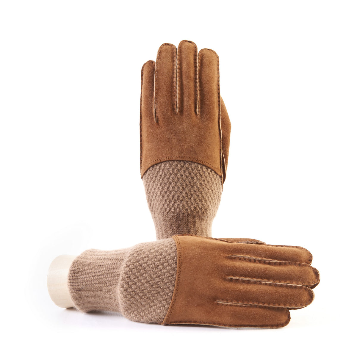 Men's hand-stitched tobacco suede gloves with cashmere top and lining