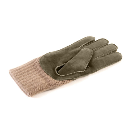 Men's hand-stitched green  suede gloves with cashmere top and lining