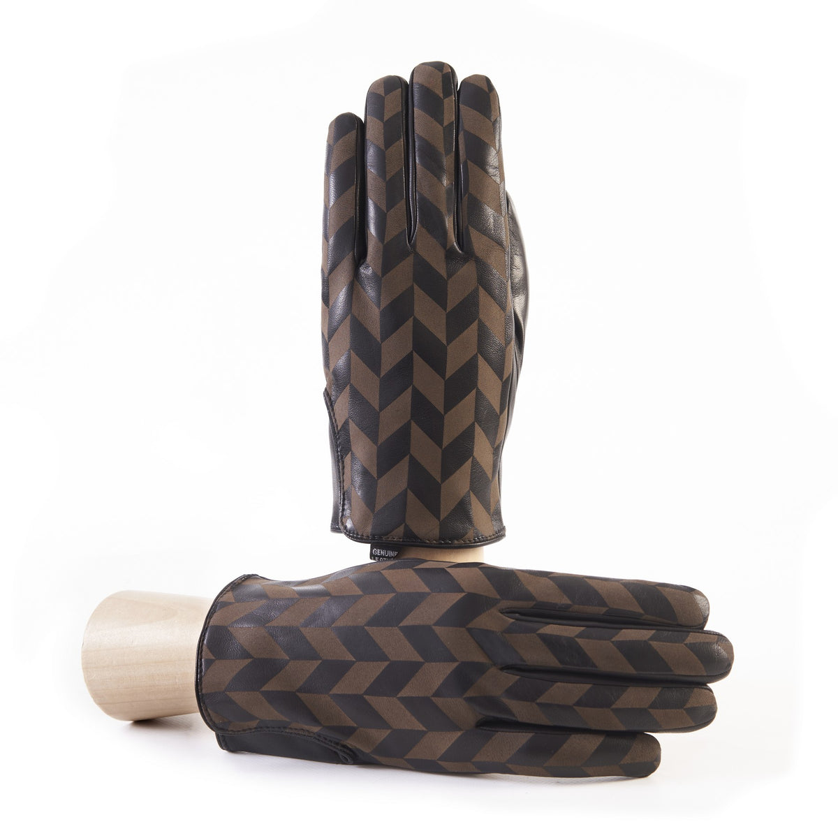 Men's black nappa leather gloves with laser-worked on the back palm opening and cashmere lining
