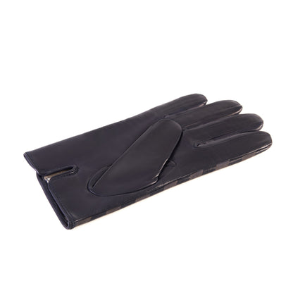 Men's blue nappa leather gloves with laser-worked on the back palm opening and cashmere lining