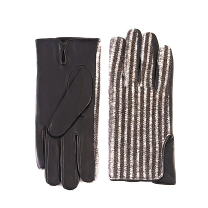 Men's black nappa leather gloves with a pony panel on top and silk lined