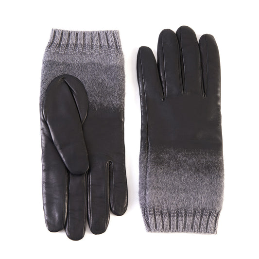 Men's black nappa leather gloves with wool needle punch details