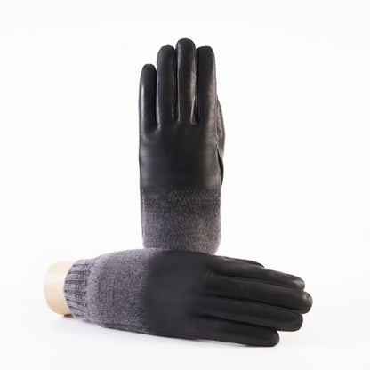 Men's black nappa leather gloves with wool needle punch details